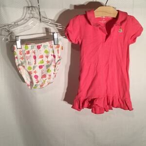 Magnificent baby magnet closure 12m dress matching boat print diaper cover euc